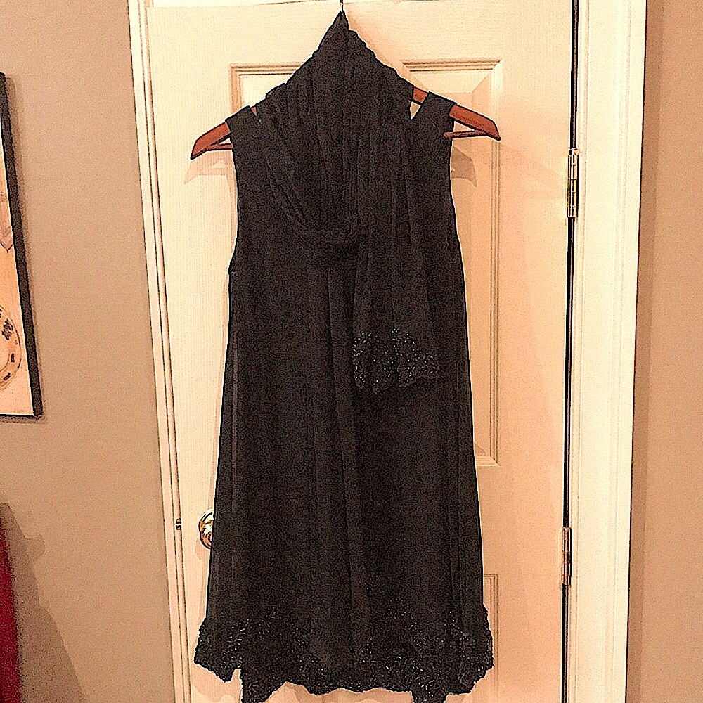 Oleg Cassini🍸~Black Tie~Beaded Cocktail Dress with matching Beaded Sash Size 6